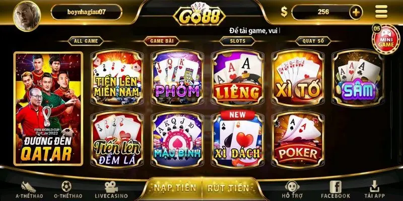 Cổng game Go88 đa dạng game bài hấp dẫn