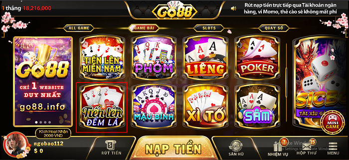 Go88 đa dạng game bài hấp dẫn