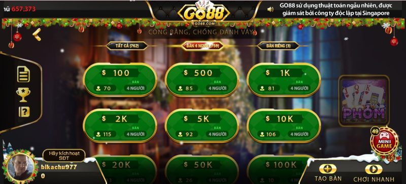 Chọn bàn chơi sâm Go88 phù hợp