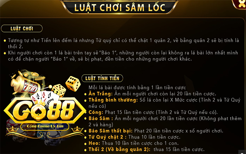 Luật chơi sâm Go88