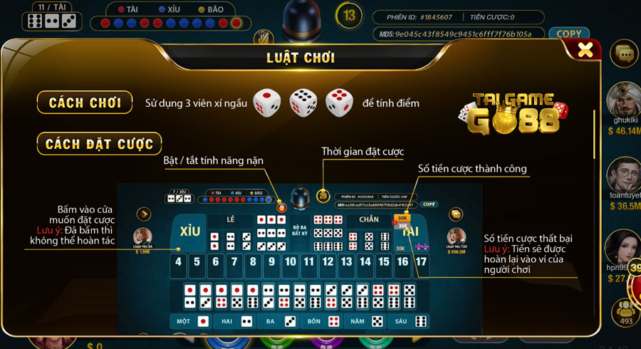Luật chơi Sicbo Go88