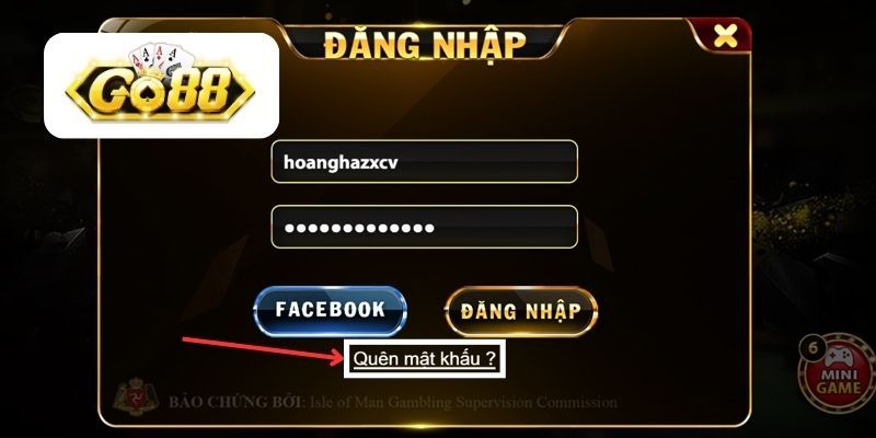Bấm "Quên mật khẩu" để khôi phục tài khoản đăng ký Go88
